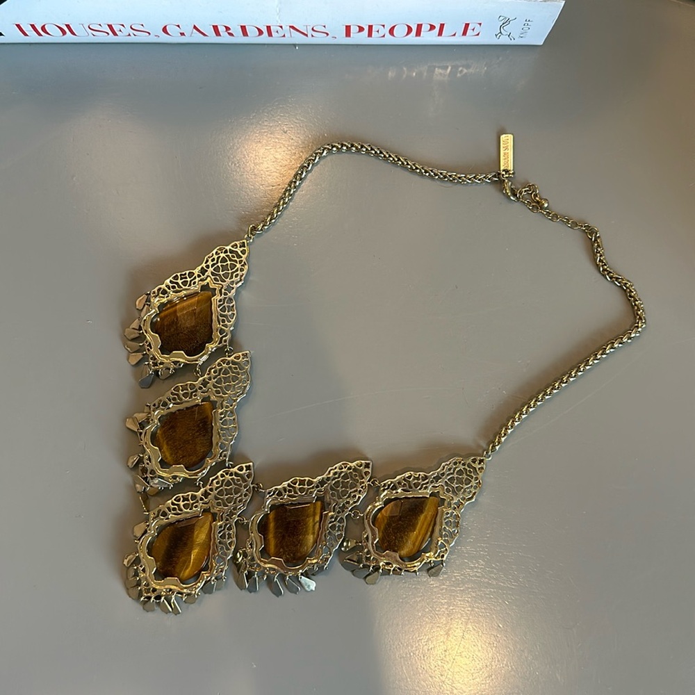 Kendra Scott statement necklace in tigers eye and gold